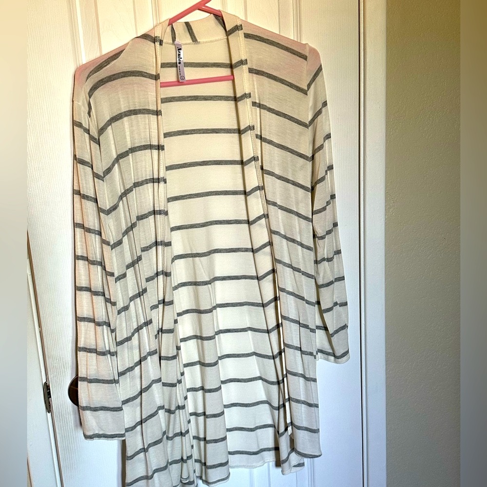 White & grey striped sweater
